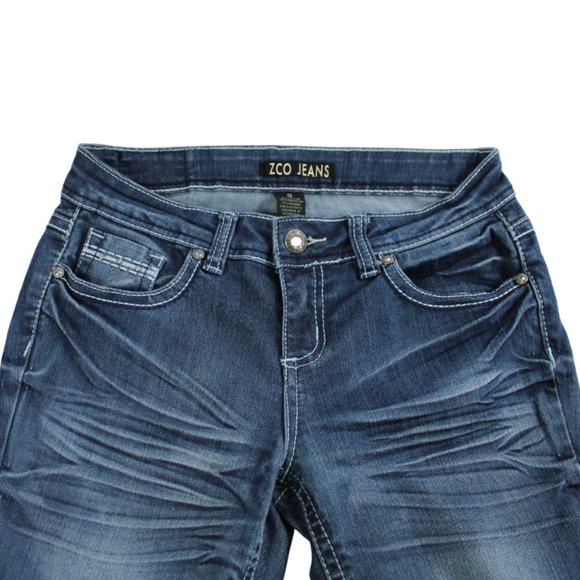 ZCO Blue Fade Cross And Angel Wings Embellished Boot Cut Jeans, Size 9 - Picture 5 of 6